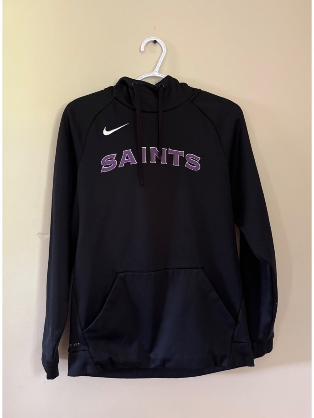 Nike Mens Small Black Dri-Fit New Orleans Saints Pullover Hoodie Front Pocket